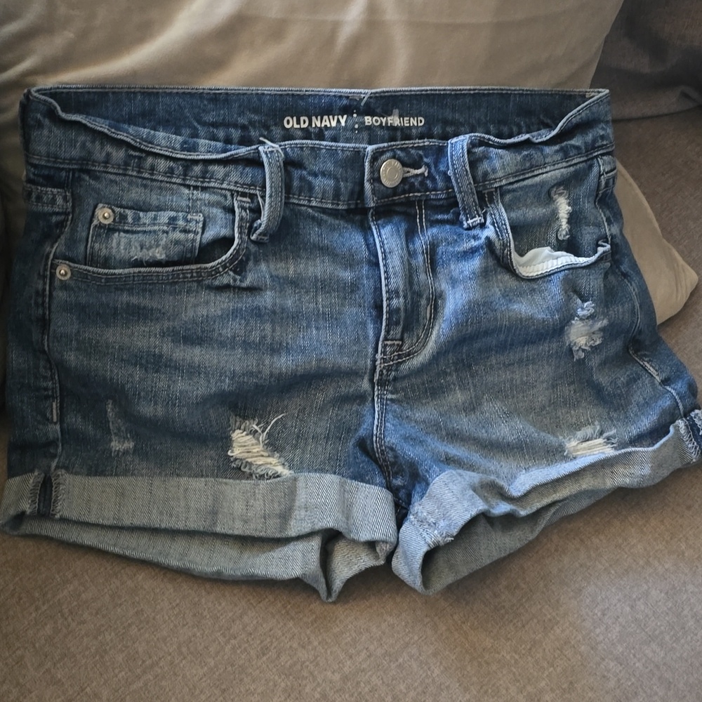 Old Navy Boyfriend Jean Shorts Women's Size 4 Medium Blue Denim Distressed Rips - Picture 4 of 12